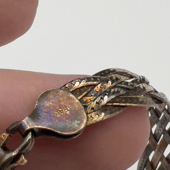 Vintage Italian Sterling SIlver Herringbone Woven Chain Necklace 18" - Picture 7 of 9